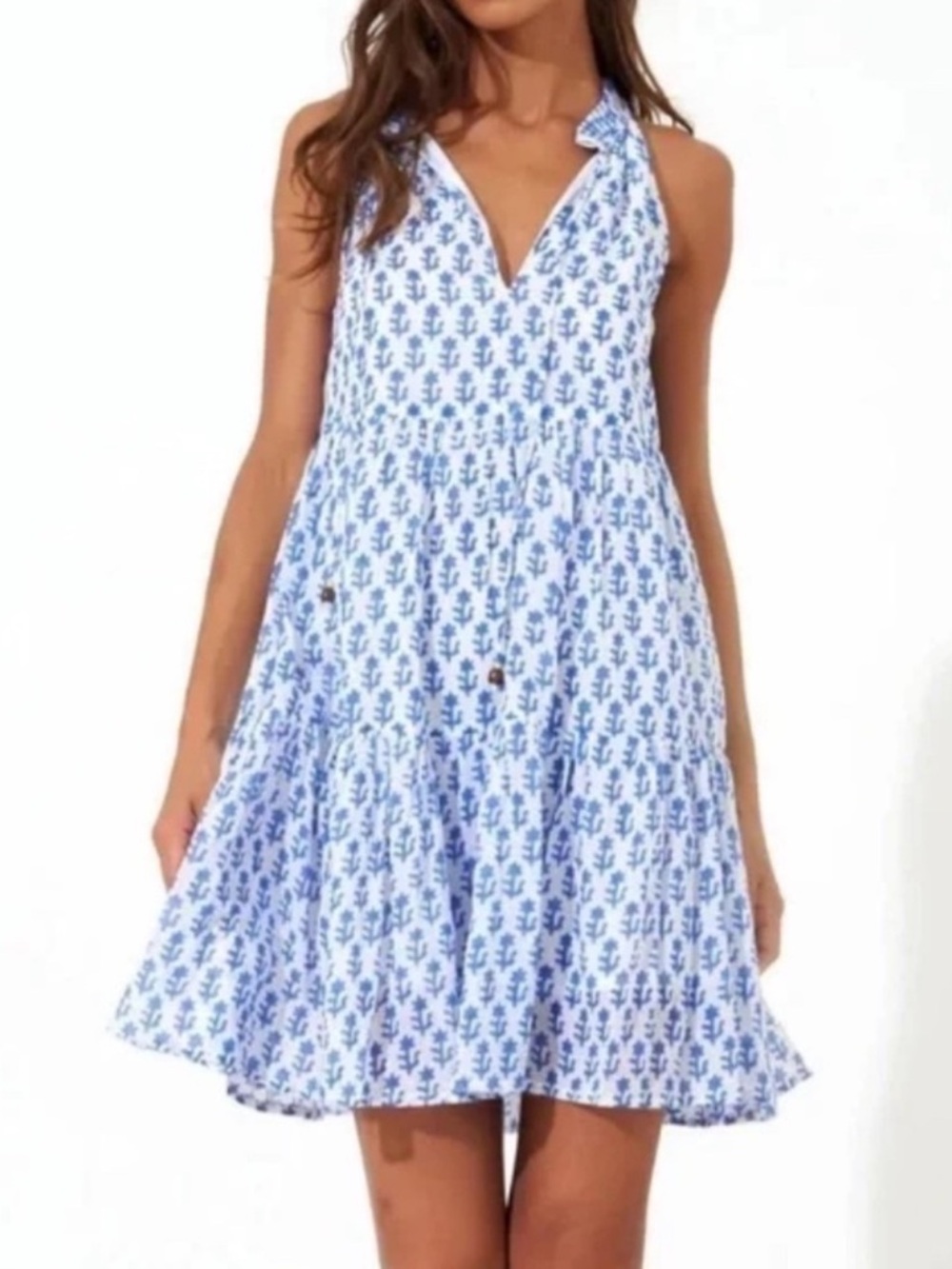 Oliphant Mini Dress Size L Blue And White Block Print Size L EUC